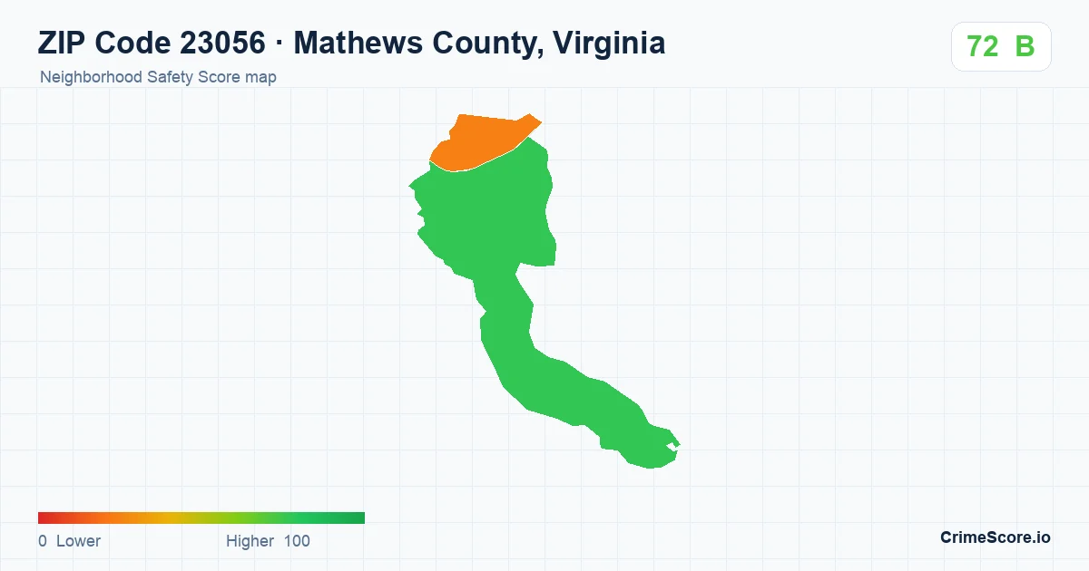 ZIP Code 23056 in Mathews County, Virginia neighborhood Safety Score map