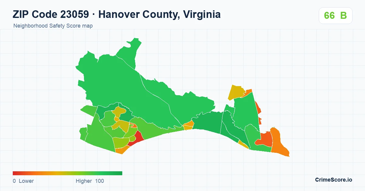 ZIP Code 23059 in Hanover County, Virginia neighborhood Safety Score map