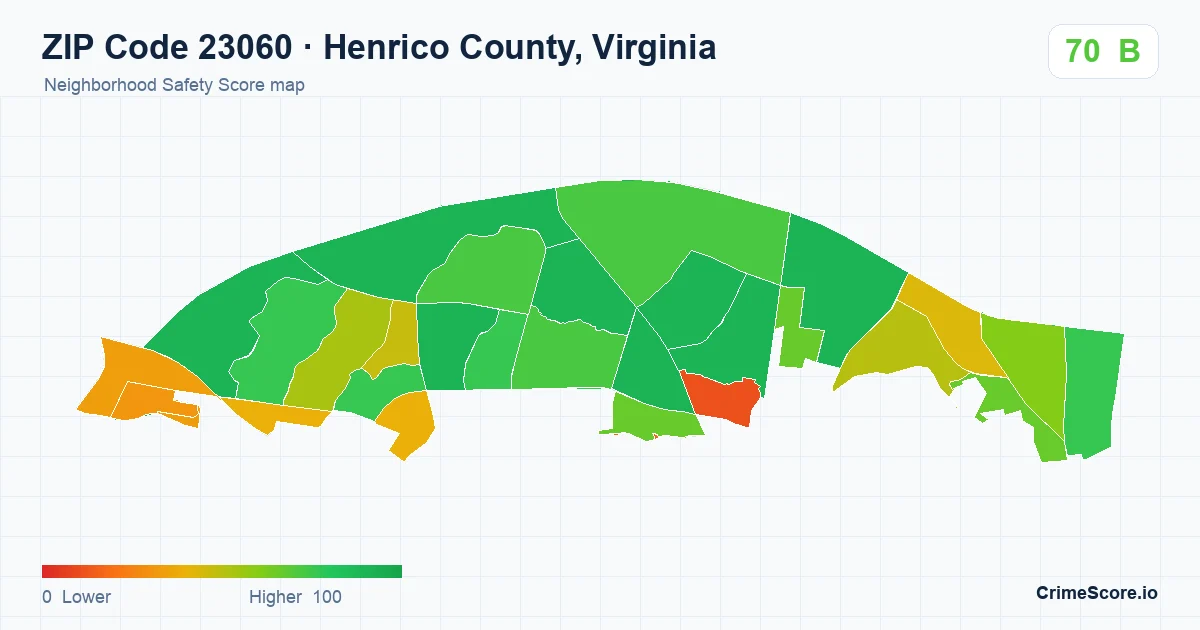 ZIP Code 23060 in Henrico County, Virginia neighborhood Safety Score map