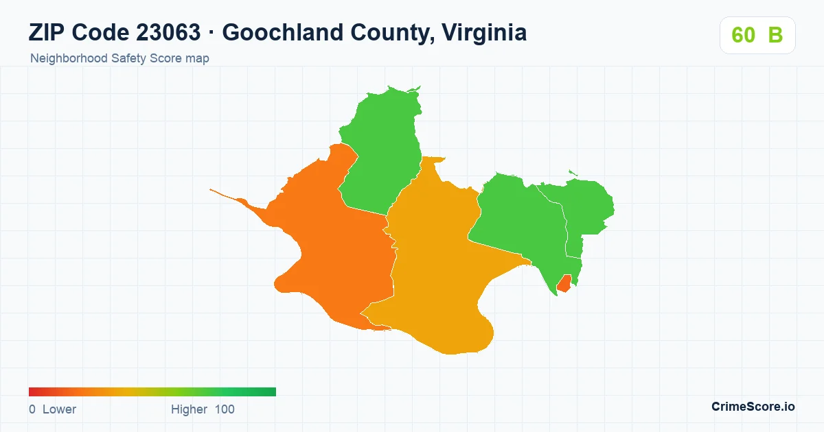 ZIP Code 23063 in Goochland County, Virginia neighborhood Safety Score map
