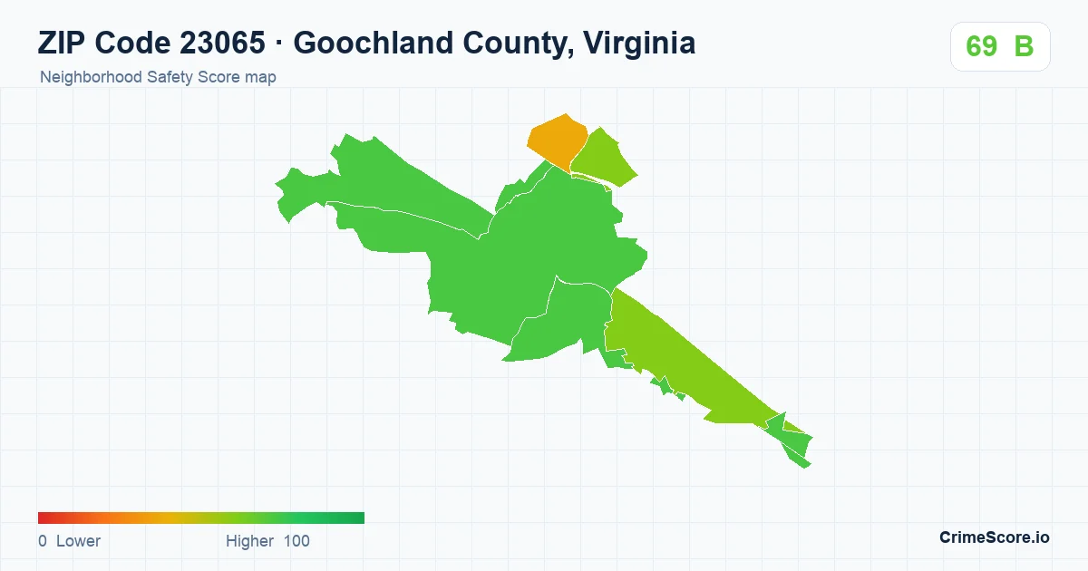 ZIP Code 23065 in Goochland County, Virginia neighborhood Safety Score map