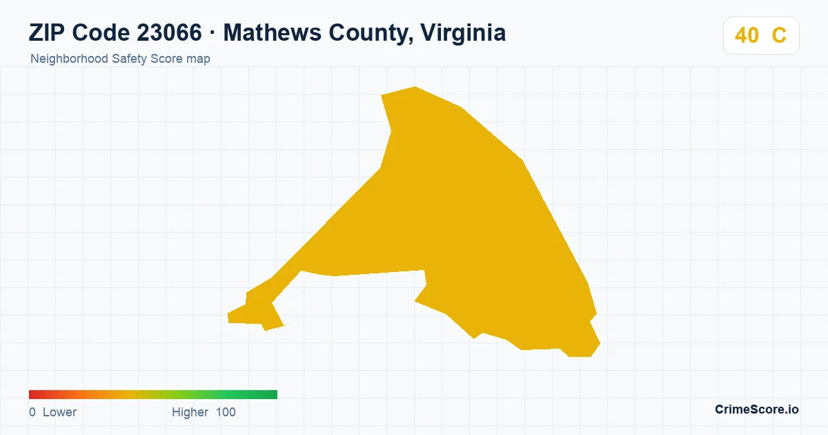 ZIP Code 23066 in Mathews County, Virginia neighborhood Safety Score map