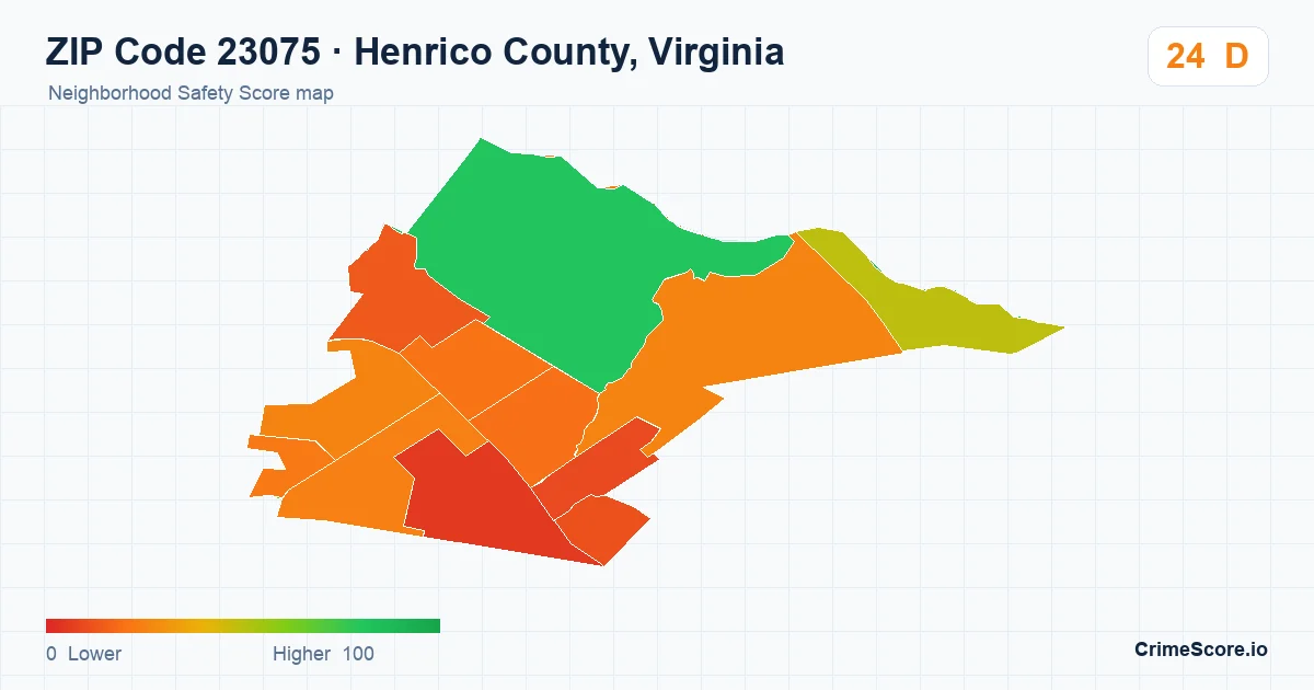 ZIP Code 23075 in Henrico County, Virginia neighborhood Safety Score map