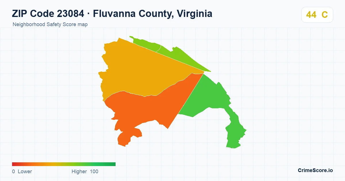 ZIP Code 23084 in Fluvanna County, Virginia neighborhood Safety Score map