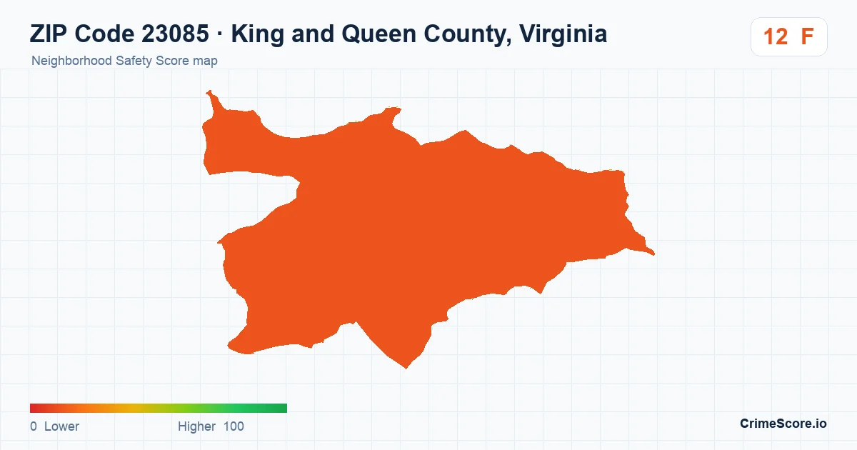 ZIP Code 23085 in King and Queen County, Virginia neighborhood Safety Score map