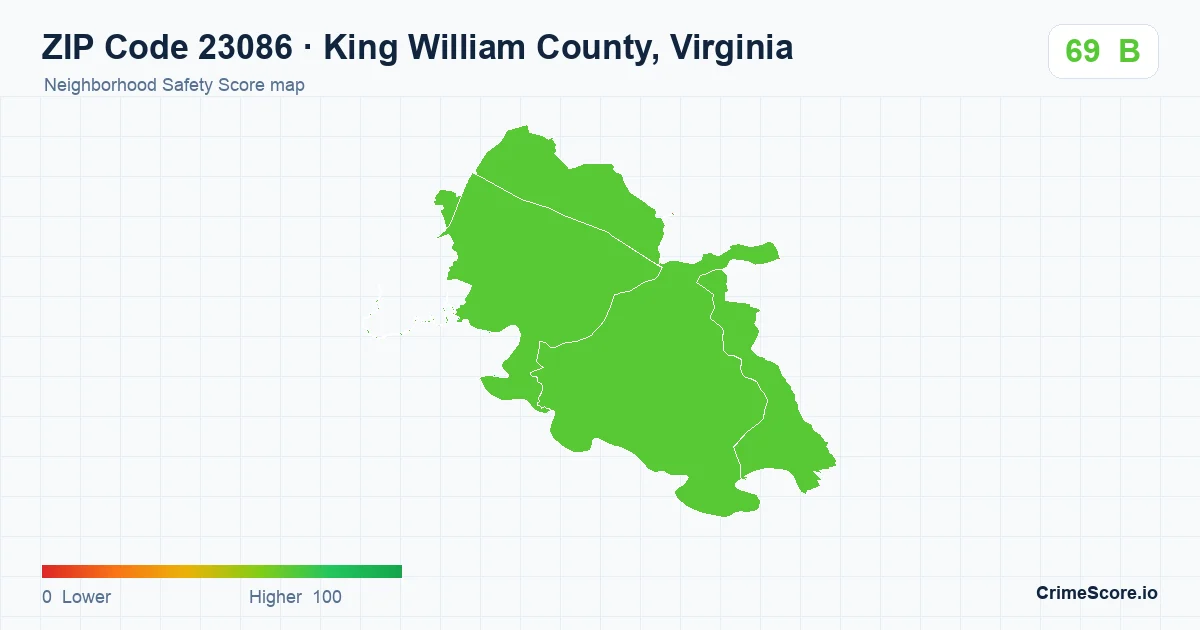 ZIP Code 23086 in King William County, Virginia neighborhood Safety Score map