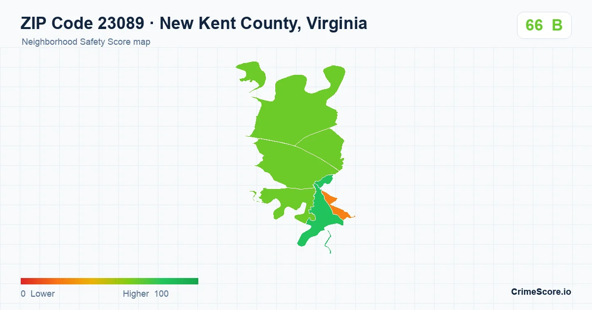 ZIP Code 23089 in New Kent County, Virginia neighborhood Safety Score map