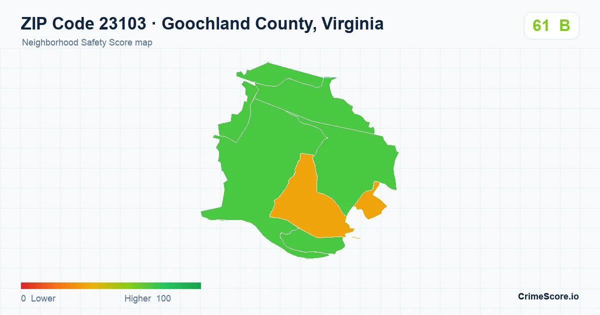 ZIP Code 23103 in Goochland County, Virginia neighborhood Safety Score map