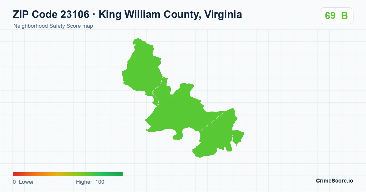 ZIP Code 23106 in King William County, Virginia neighborhood Safety Score map