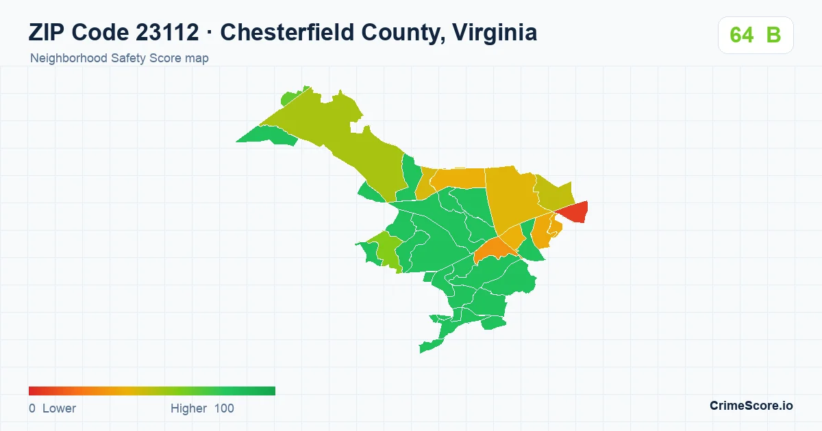 ZIP Code 23112 in Chesterfield County, Virginia neighborhood Safety Score map