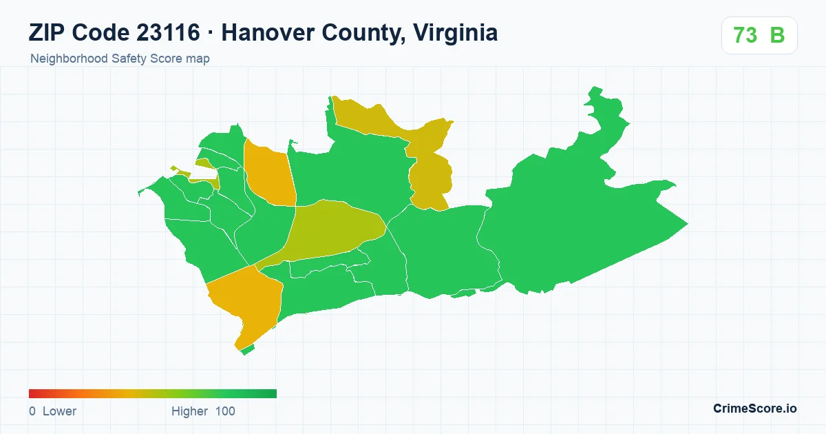 ZIP Code 23116 in Hanover County, Virginia neighborhood Safety Score map