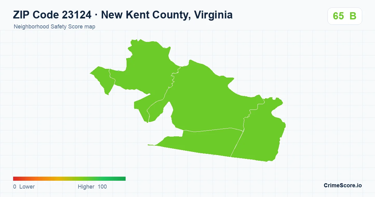 ZIP Code 23124 in New Kent County, Virginia neighborhood Safety Score map