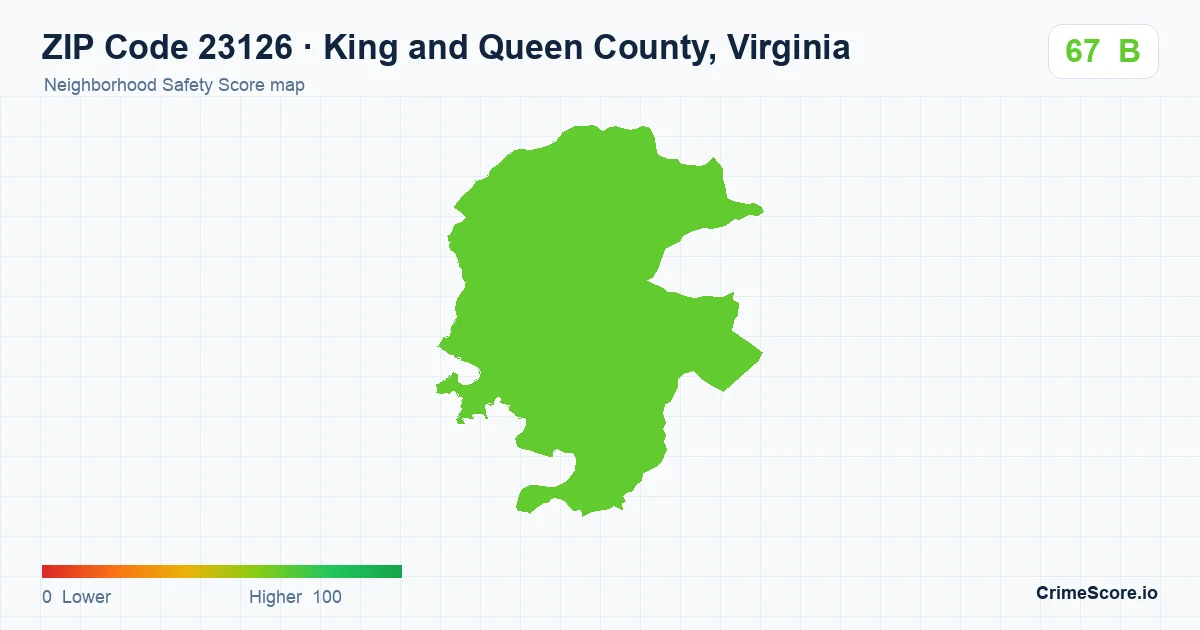 ZIP Code 23126 in King and Queen County, Virginia neighborhood Safety Score map