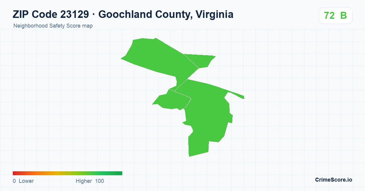 ZIP Code 23129 in Goochland County, Virginia neighborhood Safety Score map