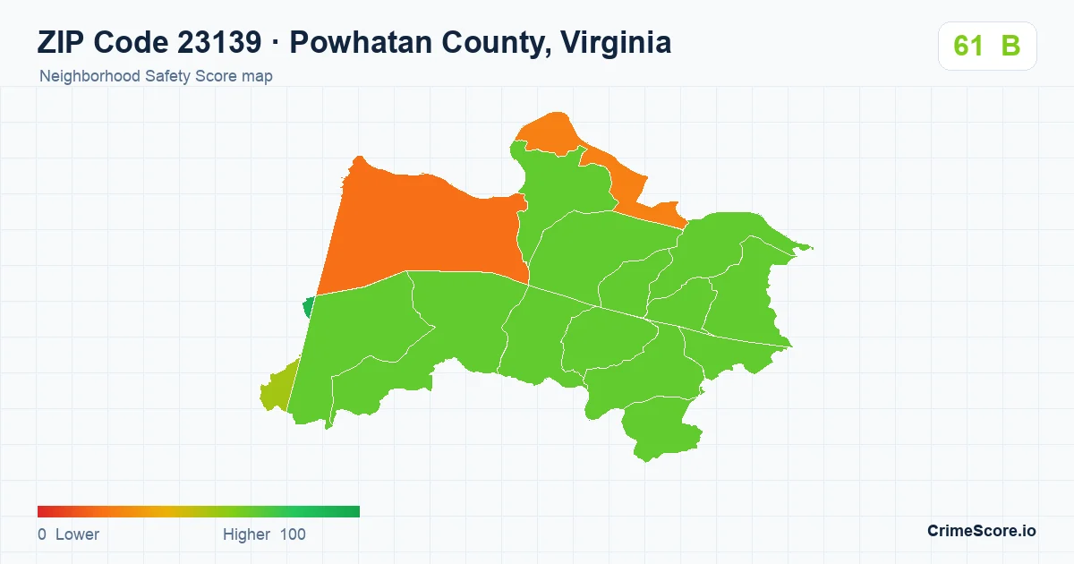 ZIP Code 23139 in Powhatan County, Virginia neighborhood Safety Score map