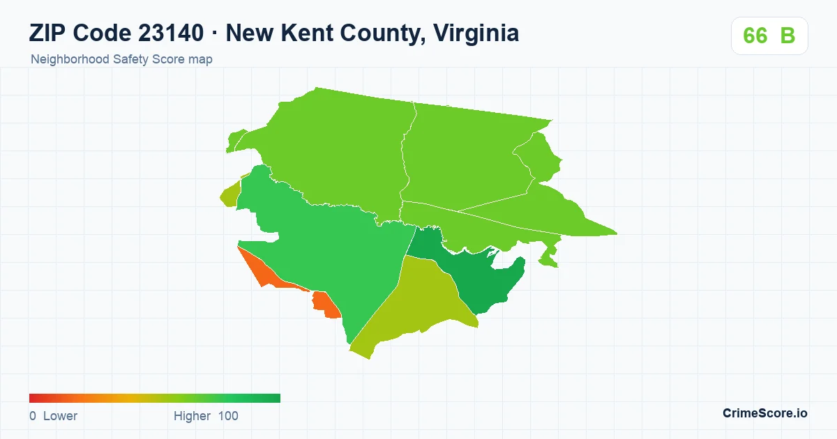 ZIP Code 23140 in New Kent County, Virginia neighborhood Safety Score map