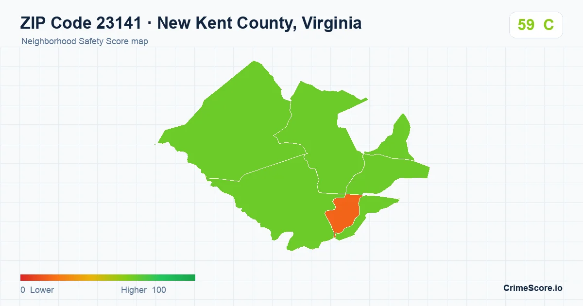 ZIP Code 23141 in New Kent County, Virginia neighborhood Safety Score map