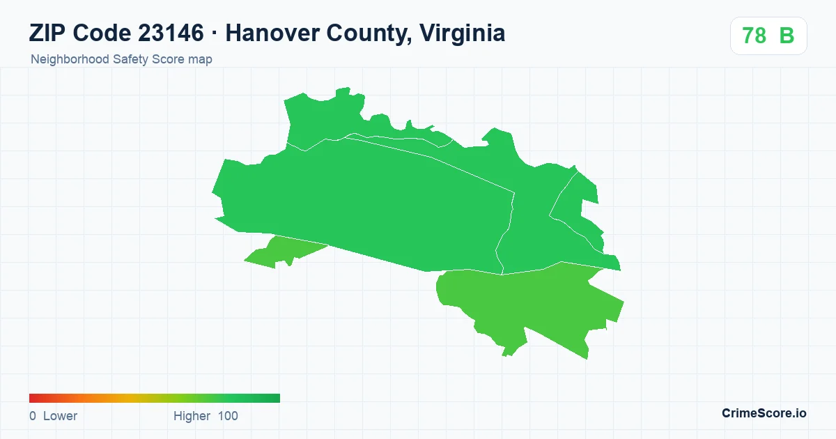 ZIP Code 23146 in Hanover County, Virginia neighborhood Safety Score map