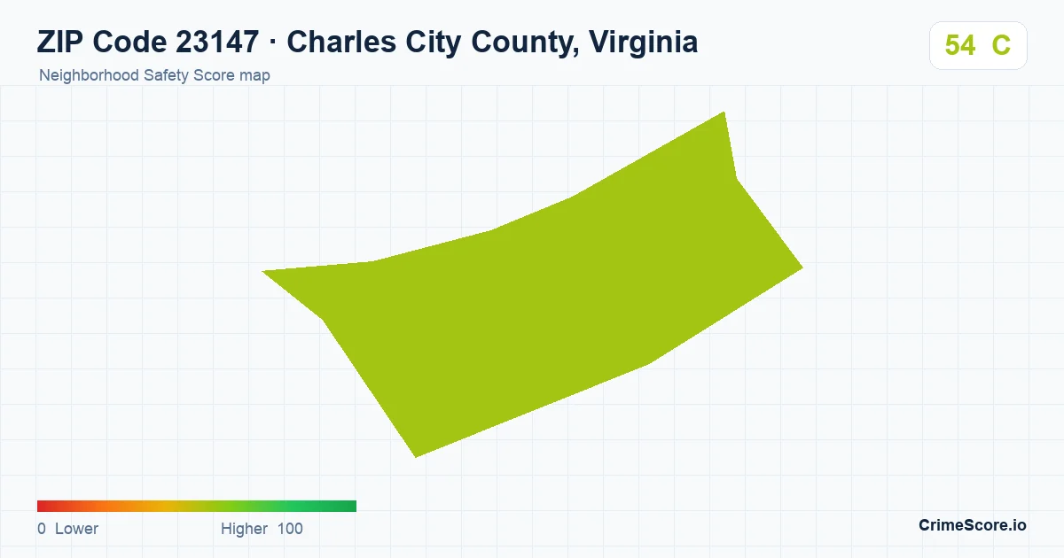 ZIP Code 23147 in Charles City County, Virginia neighborhood Safety Score map