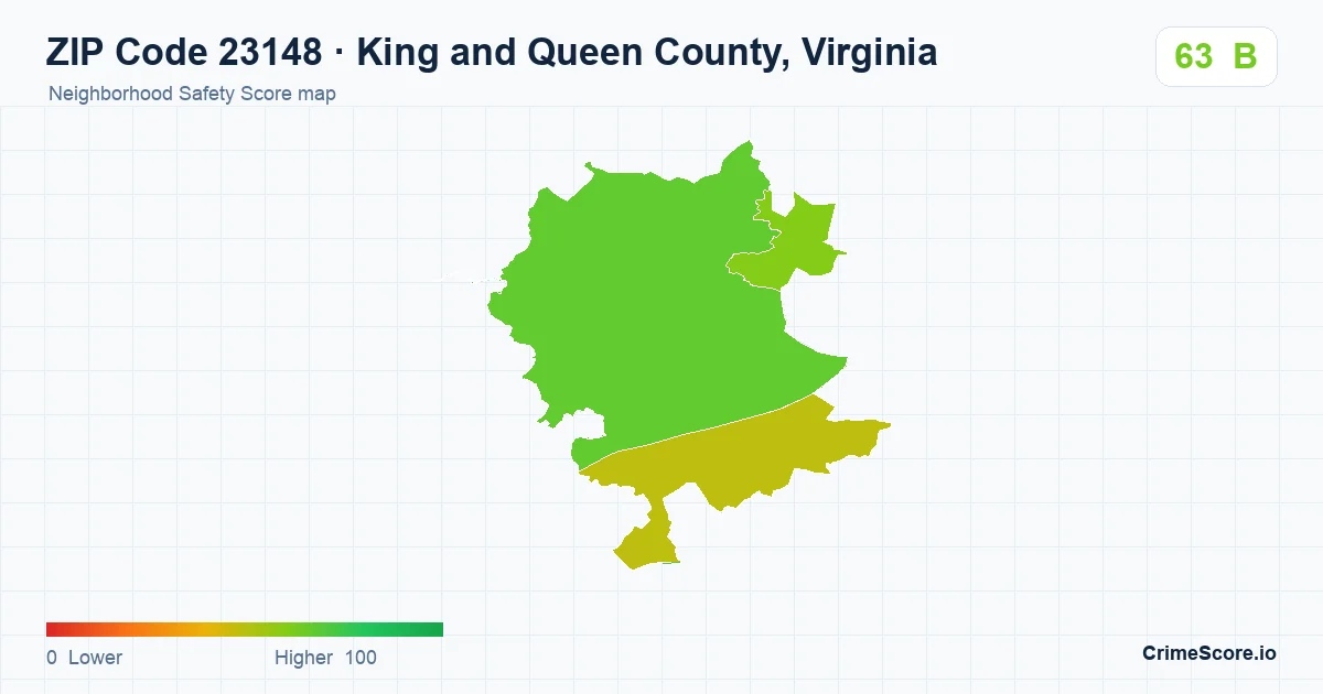 ZIP Code 23148 in King and Queen County, Virginia neighborhood Safety Score map