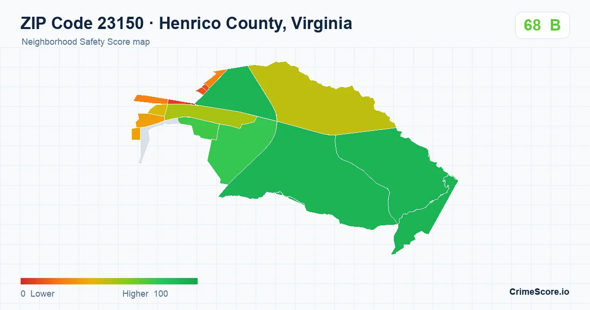 ZIP Code 23150 in Henrico County, Virginia neighborhood Safety Score map