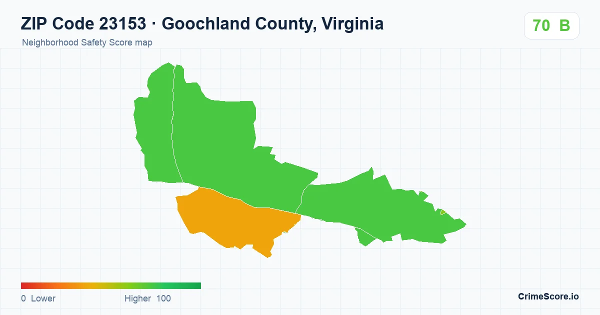 ZIP Code 23153 in Goochland County, Virginia neighborhood Safety Score map