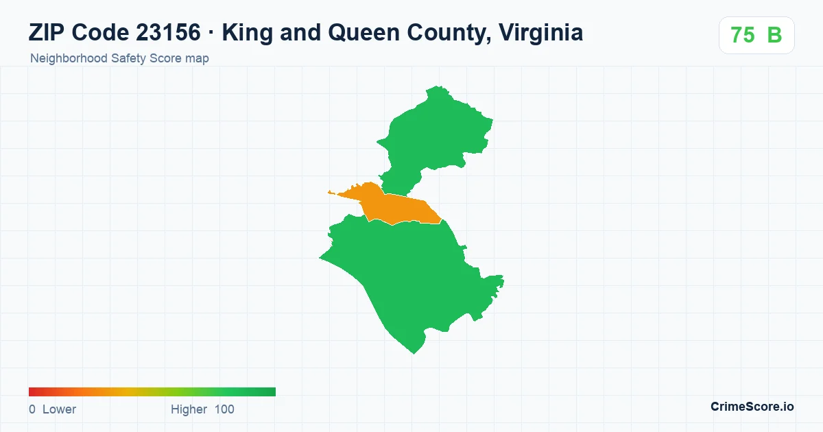 ZIP Code 23156 in King and Queen County, Virginia neighborhood Safety Score map