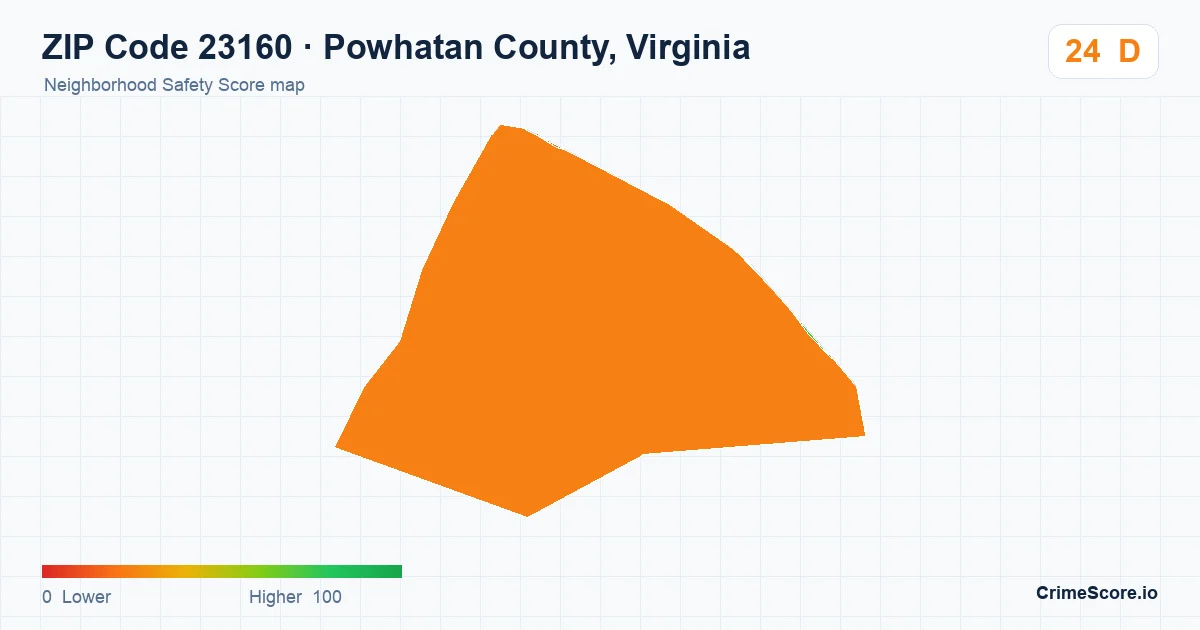 ZIP Code 23160 in Powhatan County, Virginia neighborhood Safety Score map