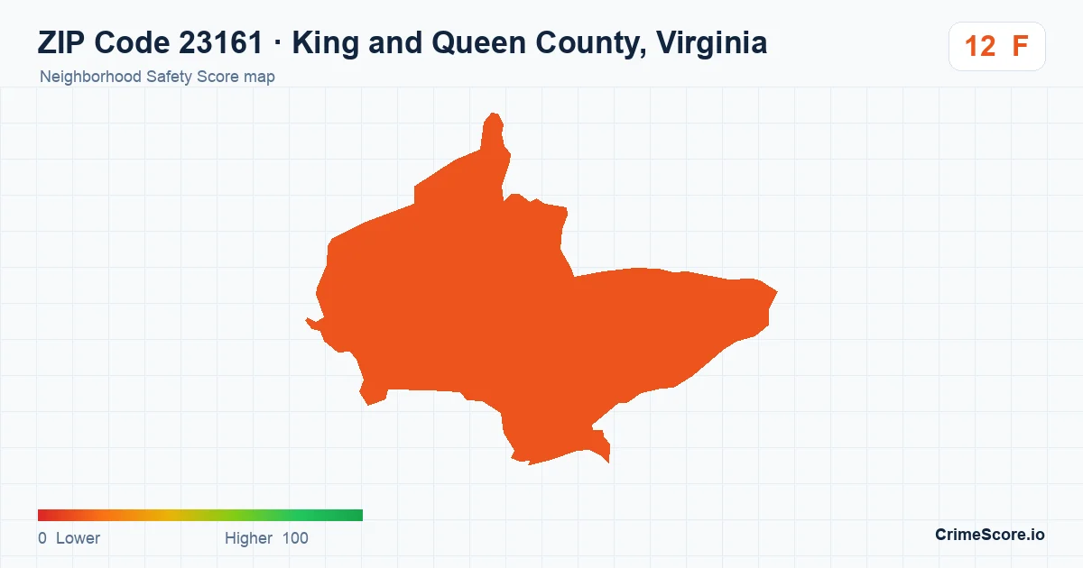 ZIP Code 23161 in King and Queen County, Virginia neighborhood Safety Score map