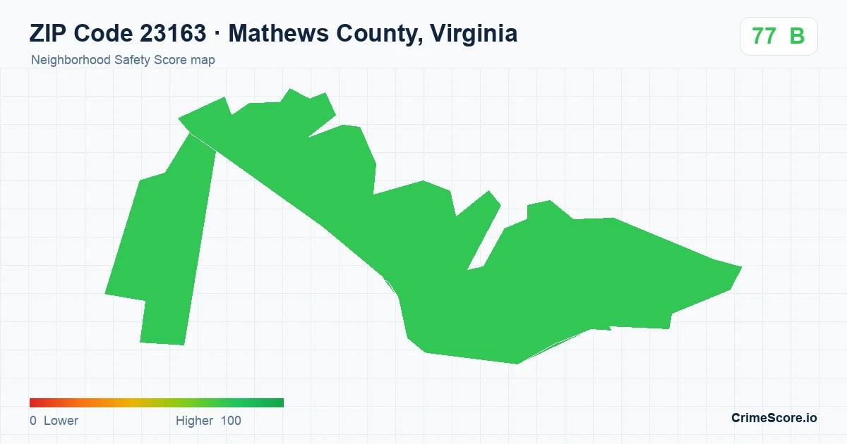 ZIP Code 23163 in Mathews County, Virginia neighborhood Safety Score map