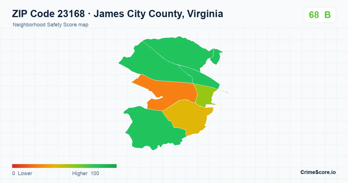 ZIP Code 23168 in James City County, Virginia neighborhood Safety Score map