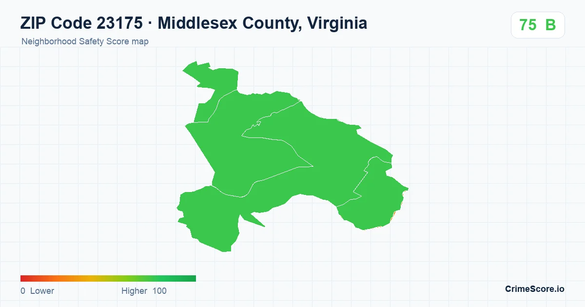 ZIP Code 23175 in Middlesex County, Virginia neighborhood Safety Score map