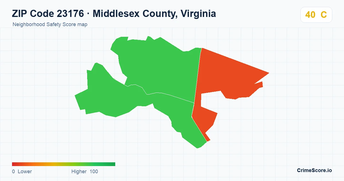 ZIP Code 23176 in Middlesex County, Virginia neighborhood Safety Score map