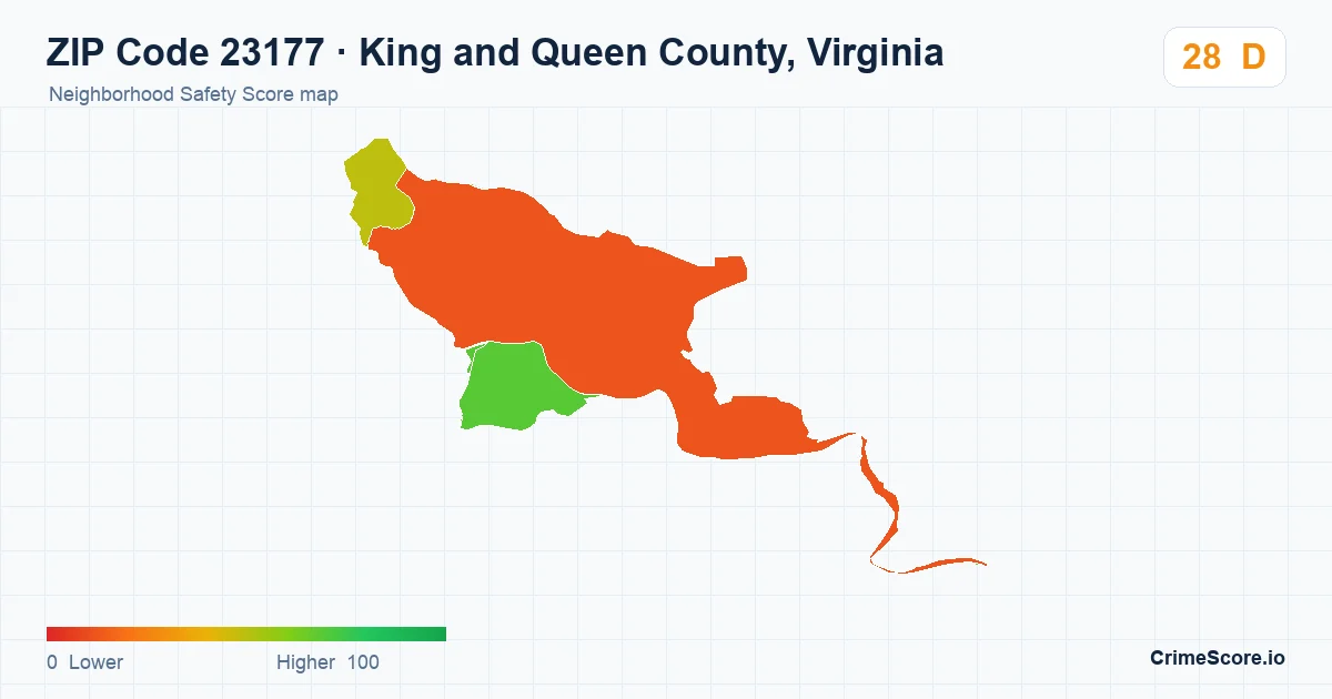ZIP Code 23177 in King and Queen County, Virginia neighborhood Safety Score map