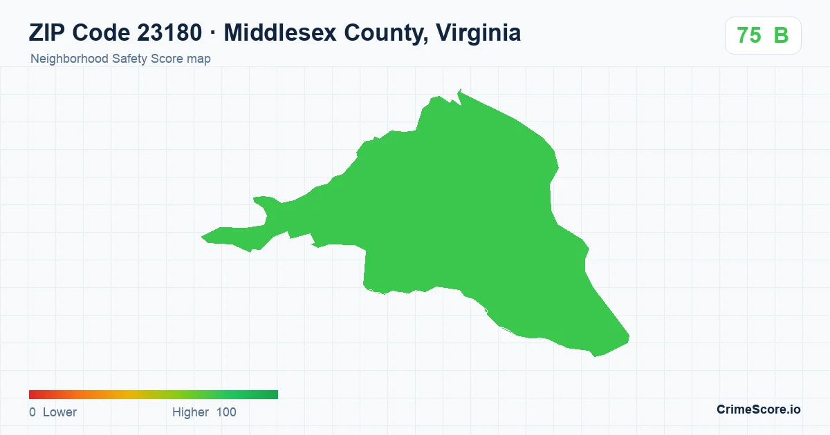 ZIP Code 23180 in Middlesex County, Virginia neighborhood Safety Score map