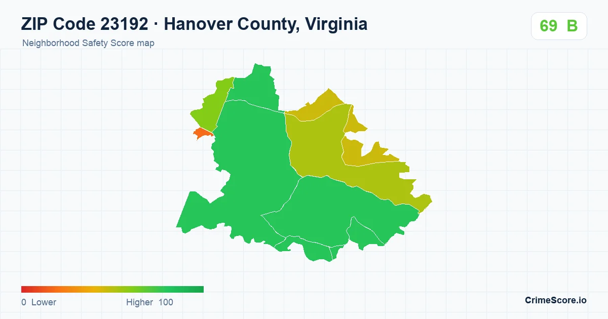 ZIP Code 23192 in Hanover County, Virginia neighborhood Safety Score map