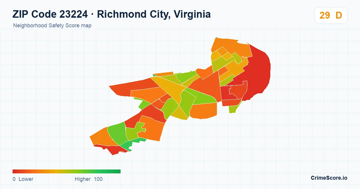 ZIP Code 23224 in Richmond City, Virginia neighborhood Safety Score map