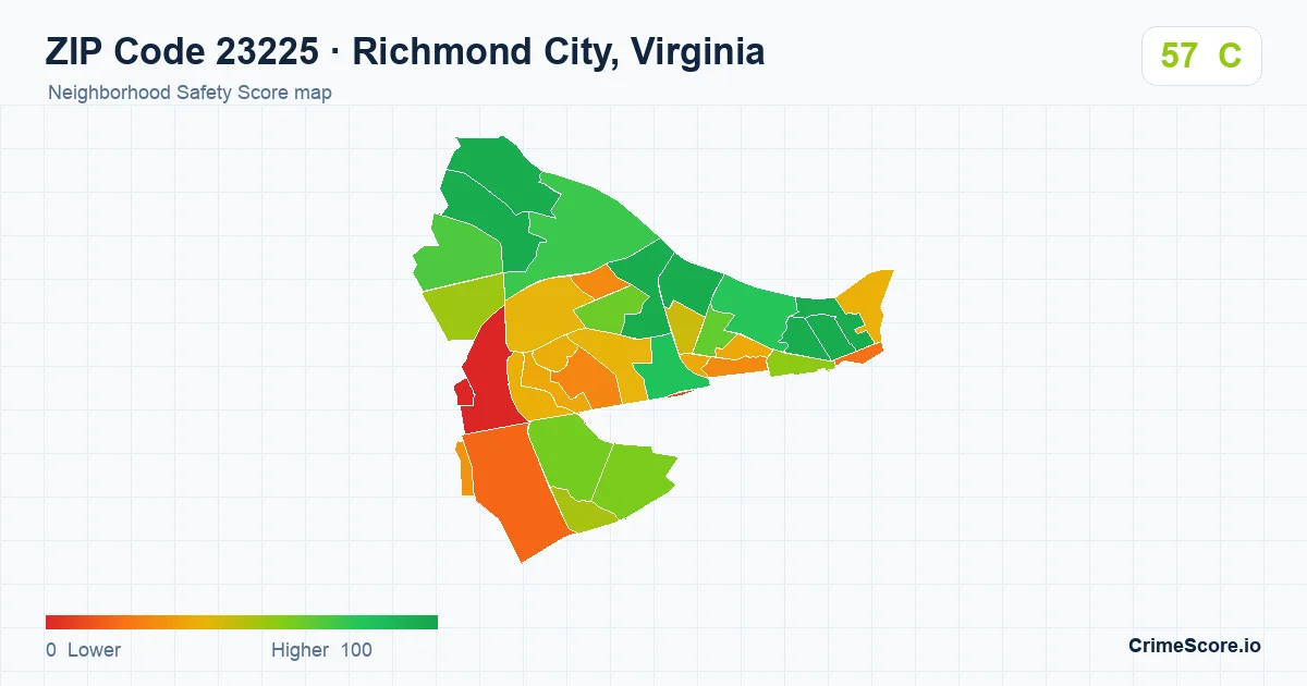 ZIP Code 23225 in Richmond City, Virginia neighborhood Safety Score map