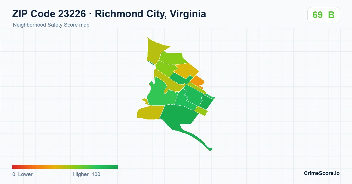ZIP Code 23226 in Richmond City, Virginia neighborhood Safety Score map