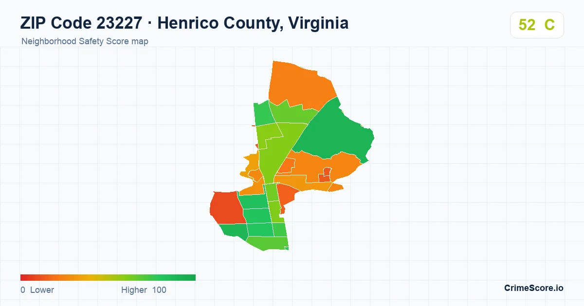 ZIP Code 23227 in Henrico County, Virginia neighborhood Safety Score map