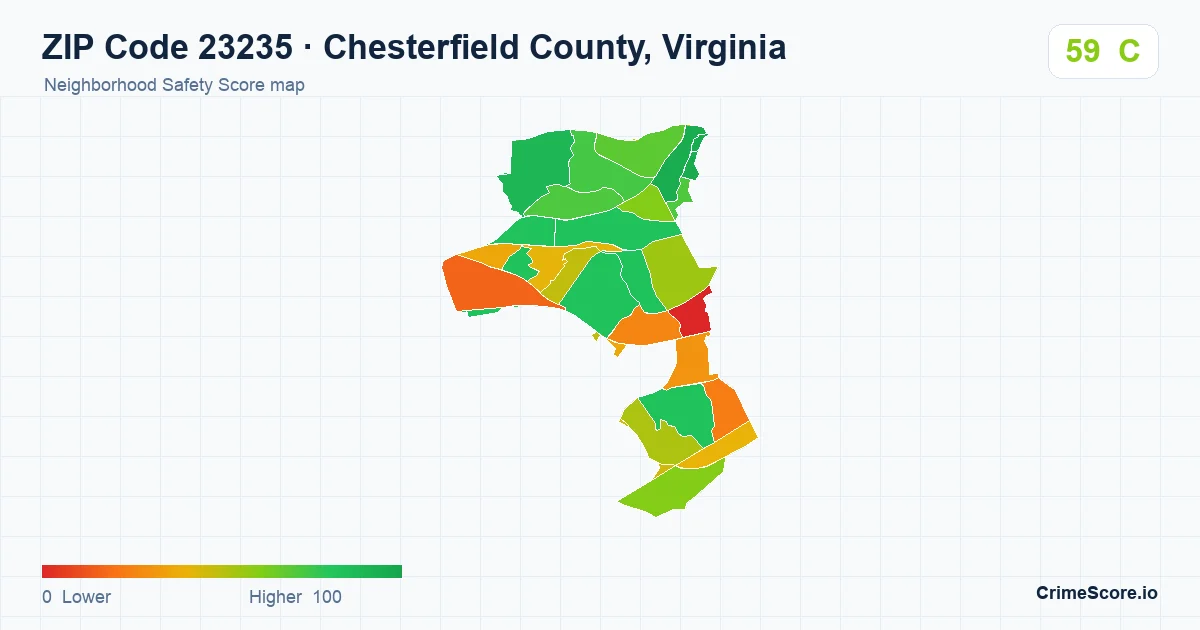 ZIP Code 23235 in Chesterfield County, Virginia neighborhood Safety Score map