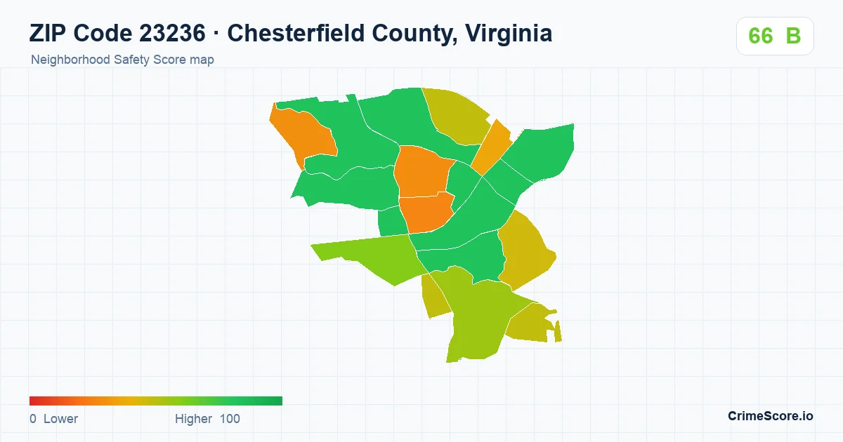 ZIP Code 23236 in Chesterfield County, Virginia neighborhood Safety Score map