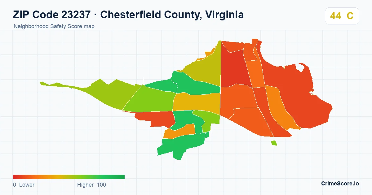 ZIP Code 23237 in Chesterfield County, Virginia neighborhood Safety Score map