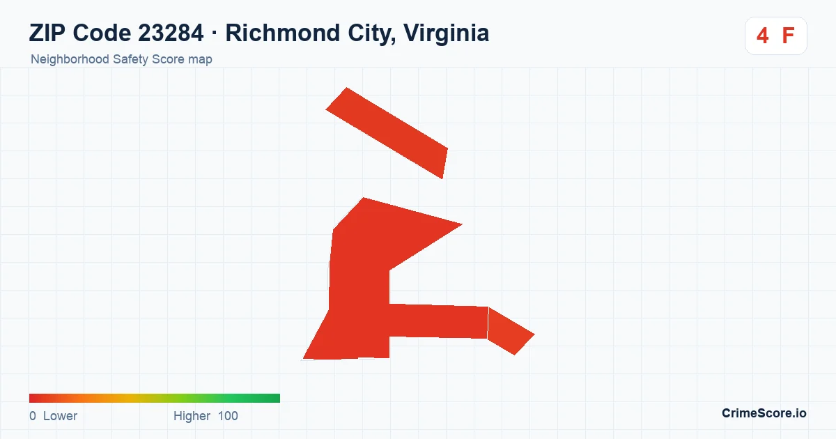 ZIP Code 23284 in Richmond City, Virginia neighborhood Safety Score map