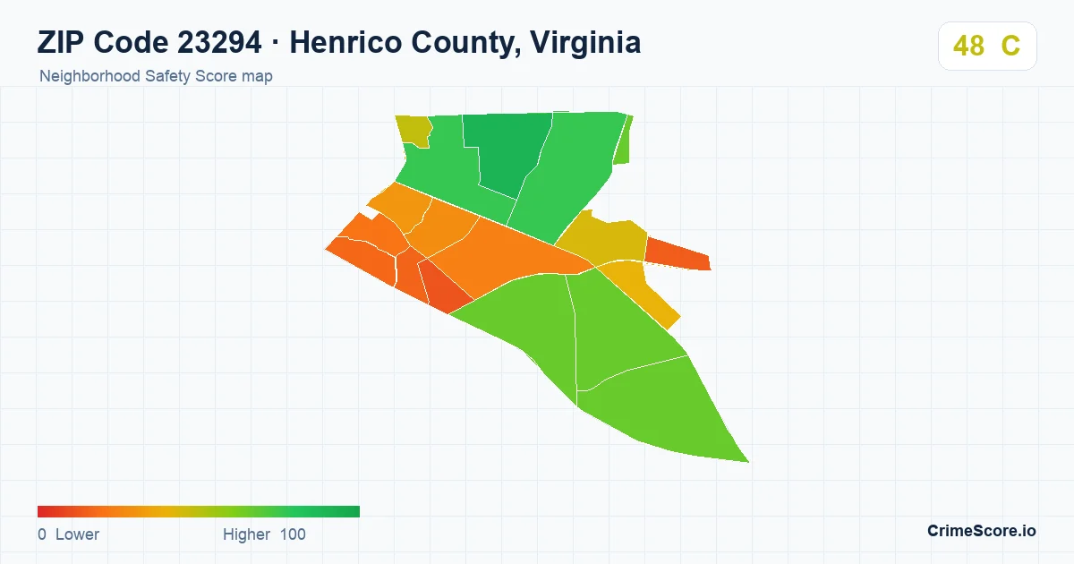 ZIP Code 23294 in Henrico County, Virginia neighborhood Safety Score map