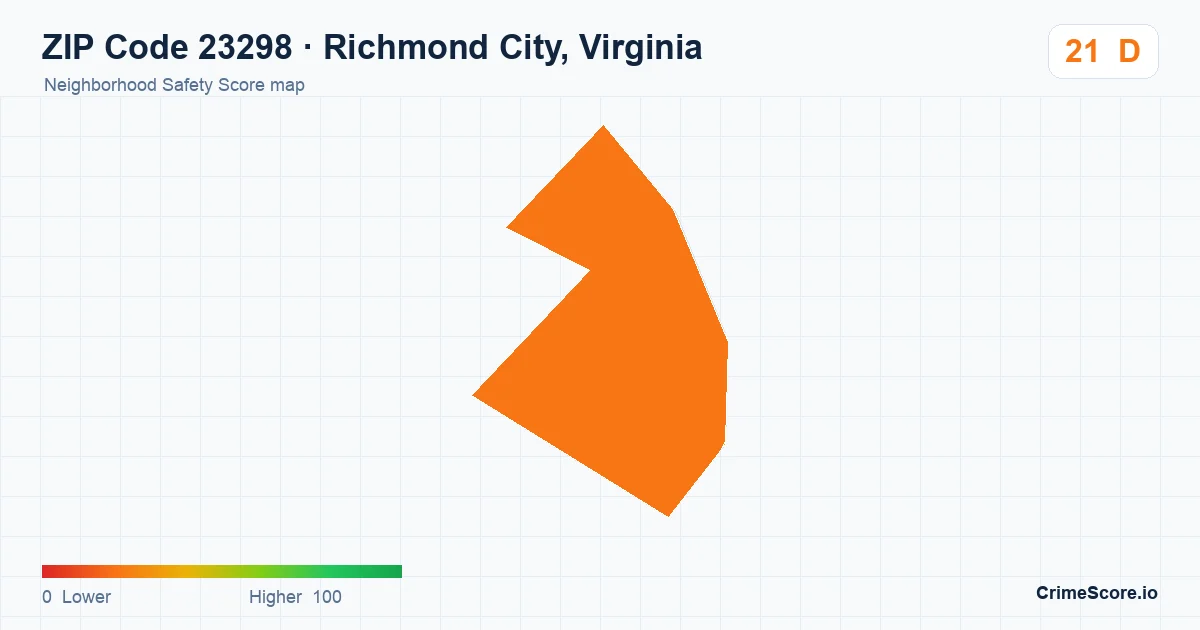 ZIP Code 23298 in Richmond City, Virginia neighborhood Safety Score map