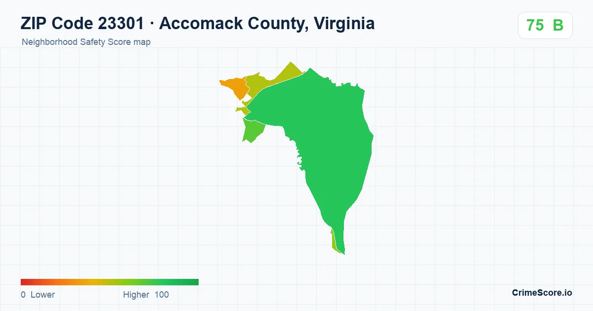 ZIP Code 23301 in Accomack County, Virginia neighborhood Safety Score map