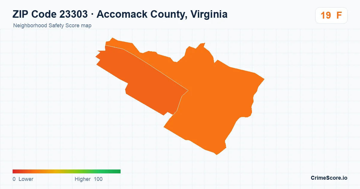ZIP Code 23303 in Accomack County, Virginia neighborhood Safety Score map