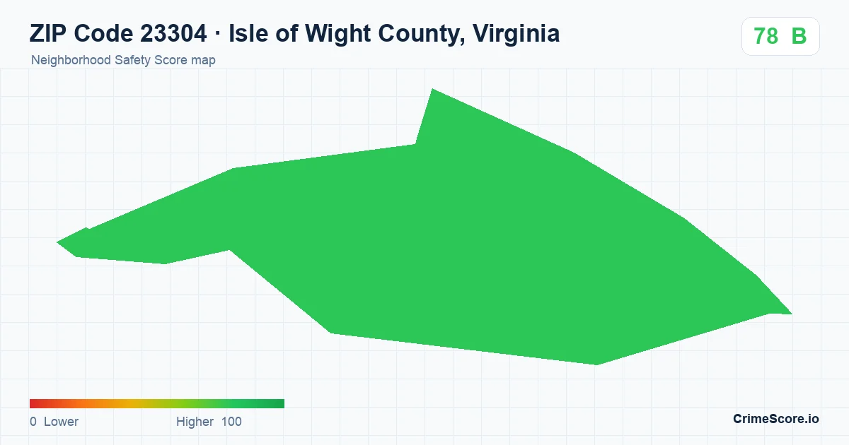 ZIP Code 23304 in Isle of Wight County, Virginia neighborhood Safety Score map