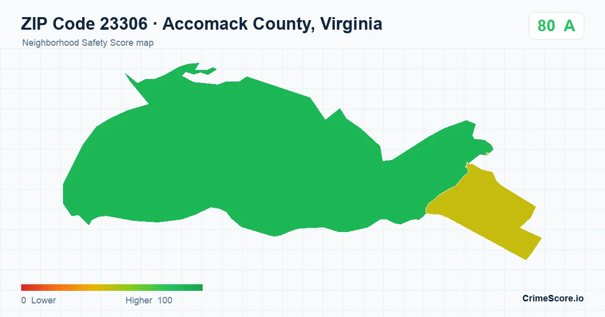 ZIP Code 23306 in Accomack County, Virginia neighborhood Safety Score map